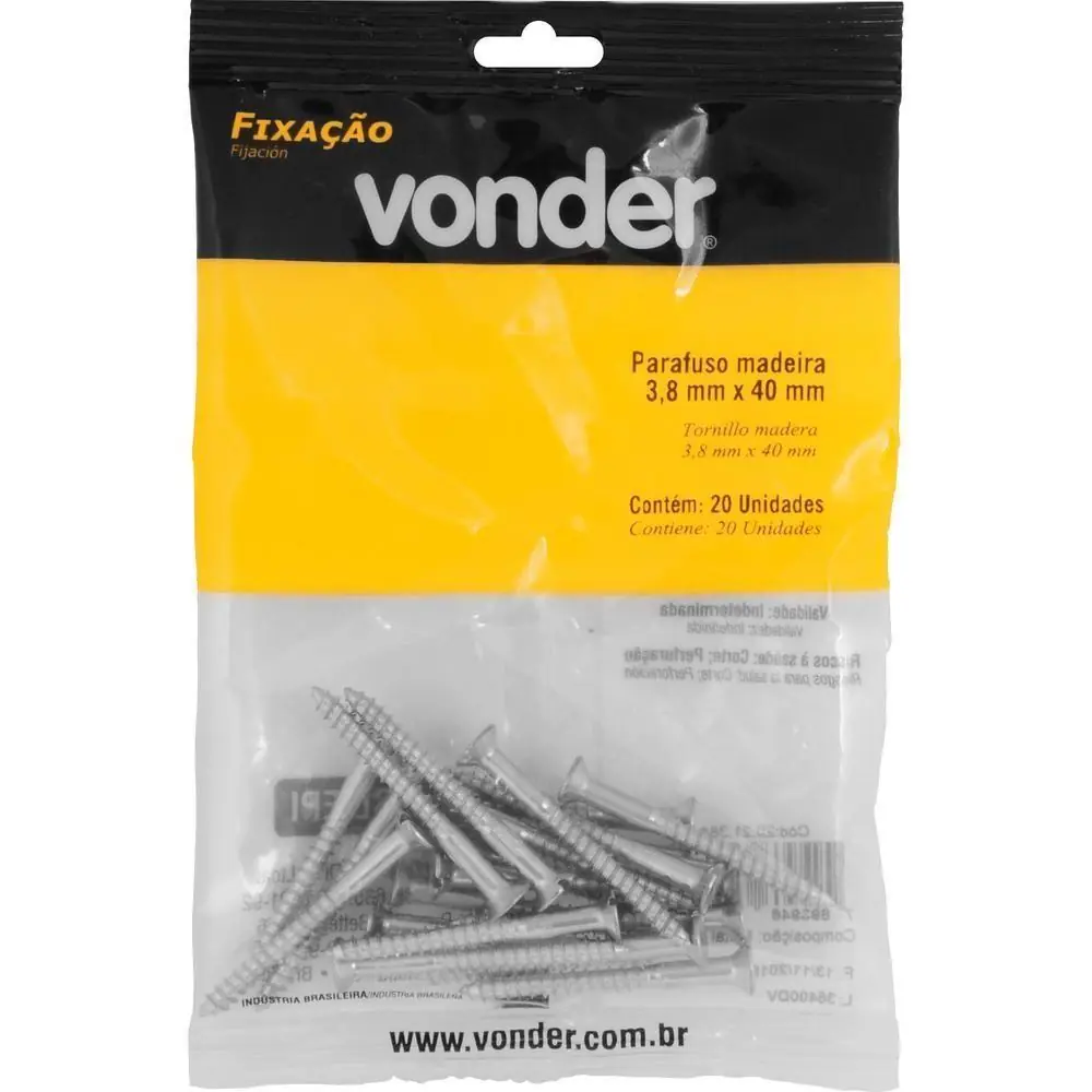 Parafuso Madeira 3,8x40 Com 20 Peças Vonder