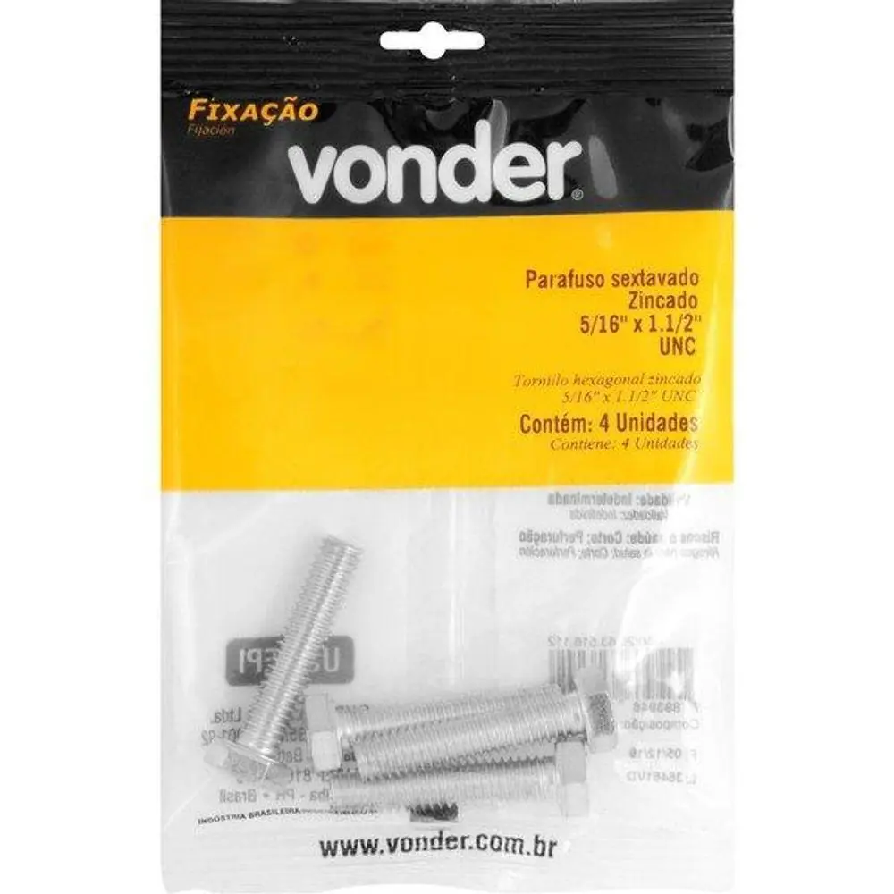 Parafuso Sextavado Zincado 5/16 X 1.1/2 Unc Vonder