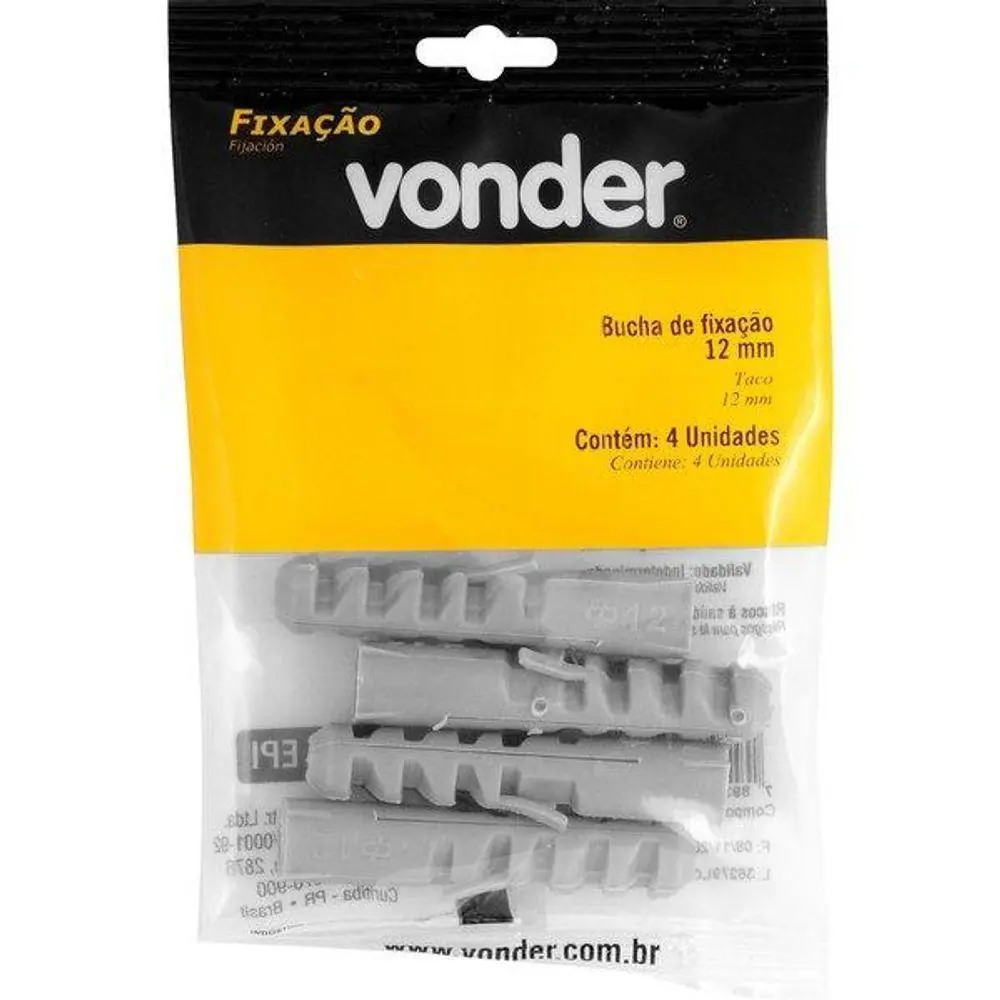 Bucha De Fixação 12 Mm Cartela Com 4 Peças Vonder