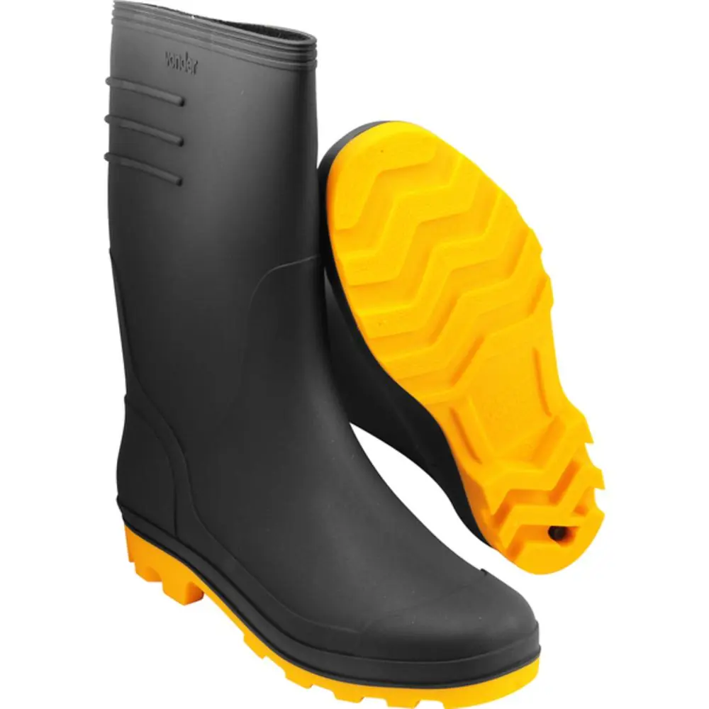 Bota Preta E Amarela Pvc Tam. 38 Com Forro Vonder
