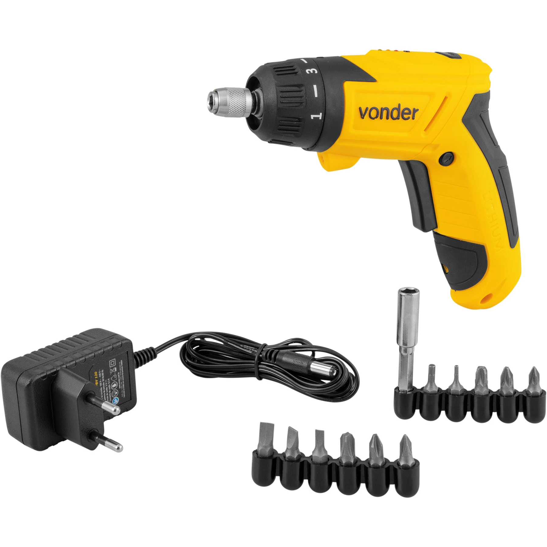 Parafusadeira Vonder PBV 120 a Bateria 3,6V 1/4" Bivolt com Bateria, Carregador e 12 Acessórios