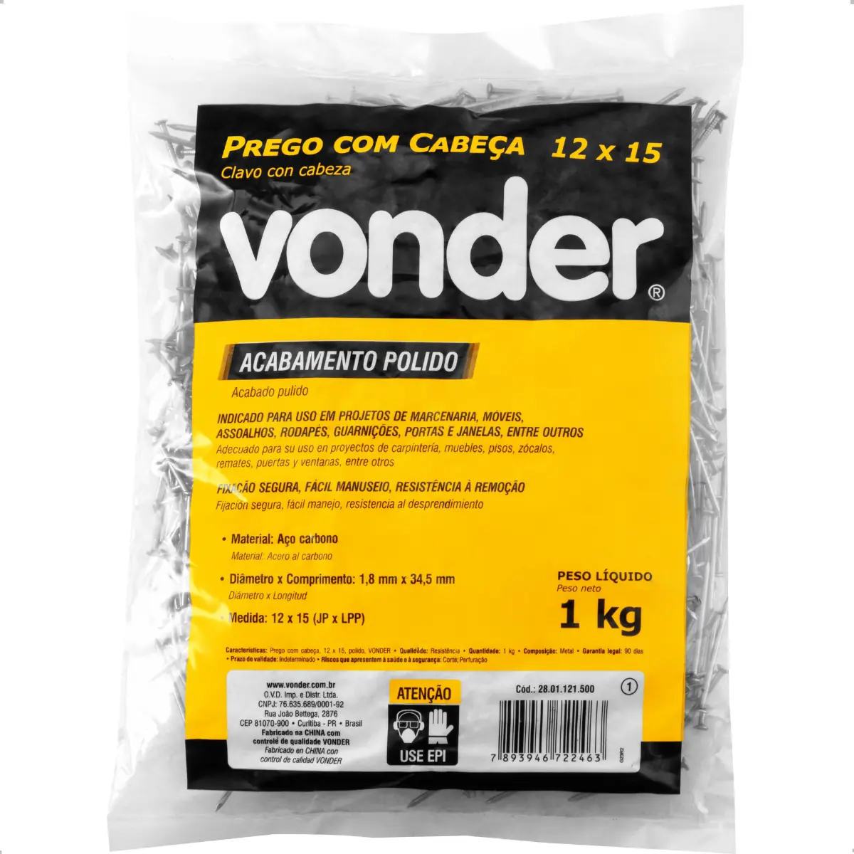 Prego Com Cabeça 12 X 15" Polido 1 Kg Vonder