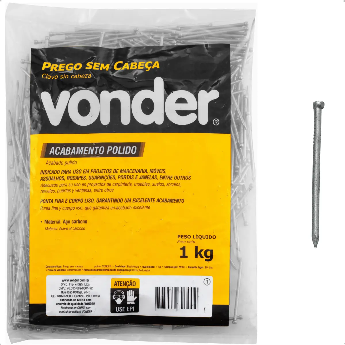 Prego Sem Cabeça 9 X 12" Polido 1 Kg Vonder