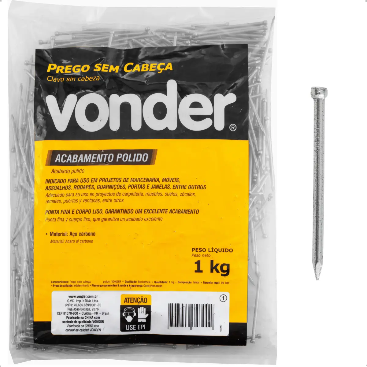 Prego Sem Cabeça 13 X 15" (1.1/4 X 15") Polido 1 Kg Vonder