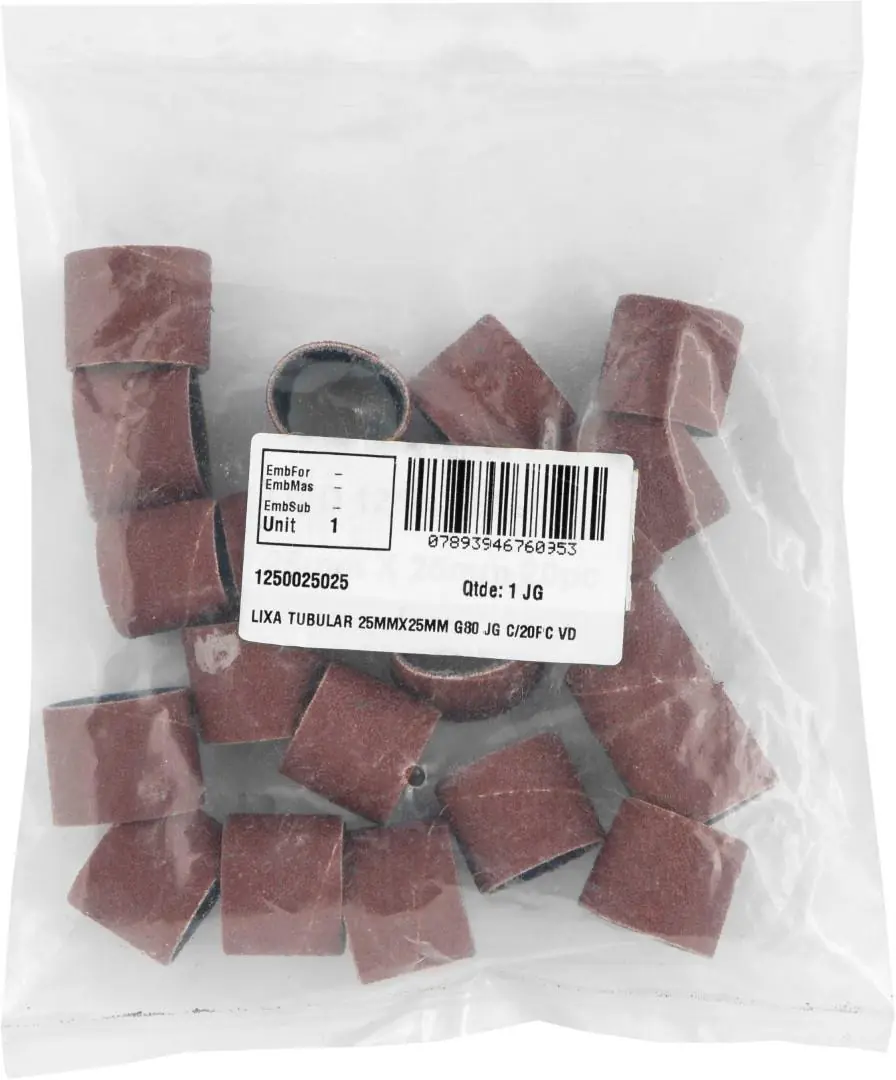 Lixa Tubular 25x25 Mm Grão 80 Jogo Com 20 Peças Vonder