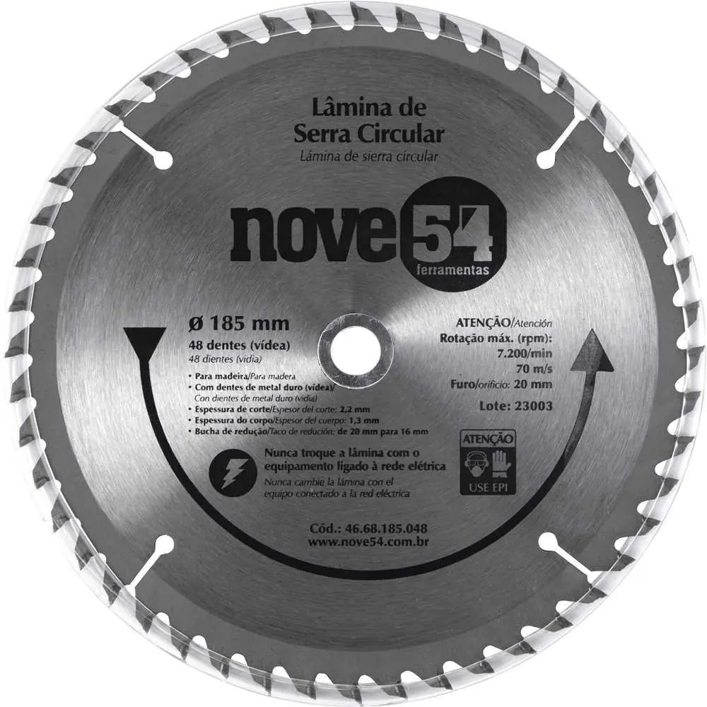 Lâmina De Serra Circular Vídea 185mm 48 Dentes Nove54