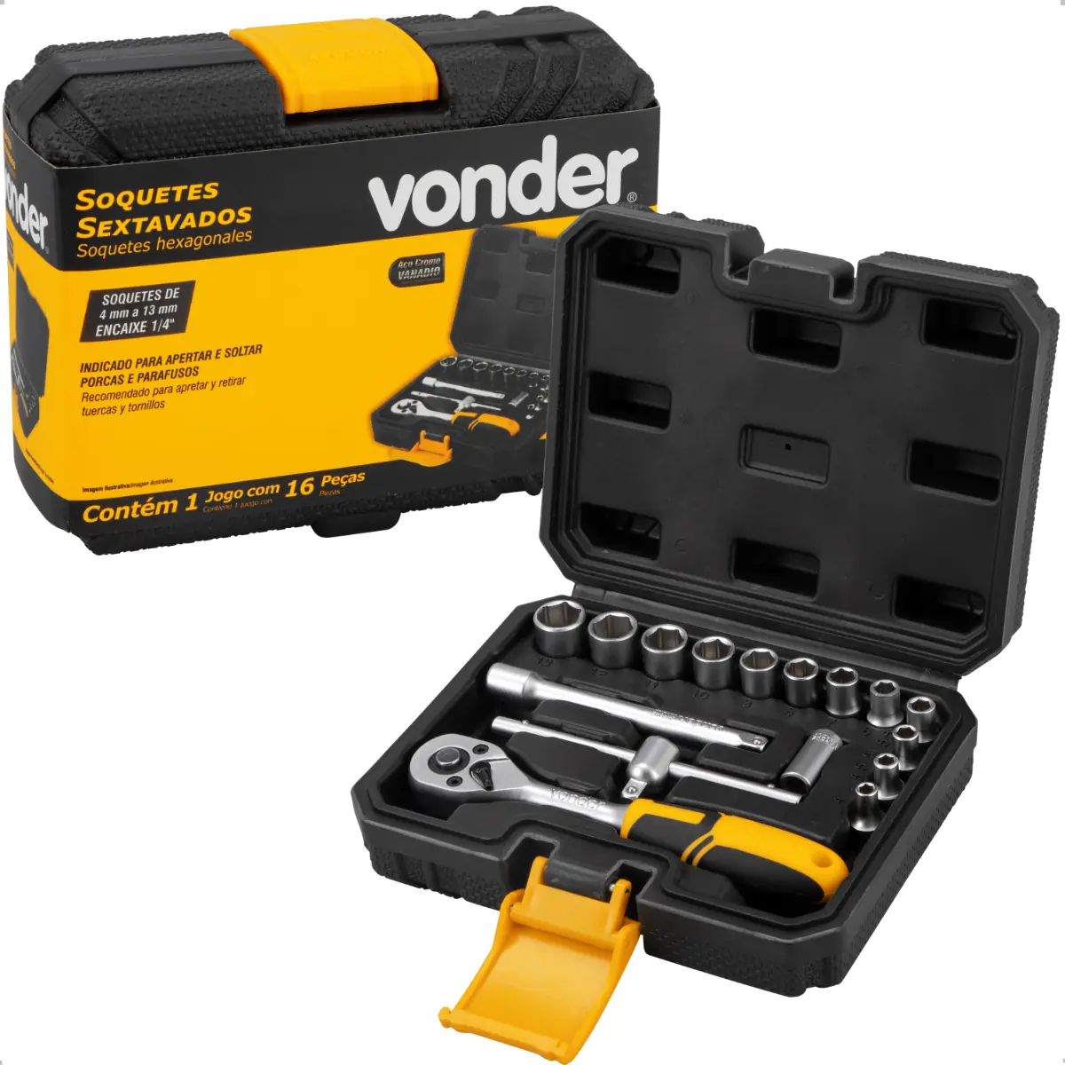 Jogo De Soquetes Sextavado Encaixe 1/4" 16 Peças Vonder
