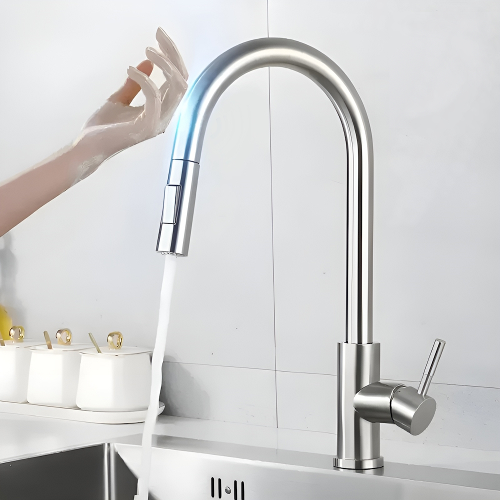 Torneira Provençal Slim Níquel Escovado Monocomando Touch De Mesa
