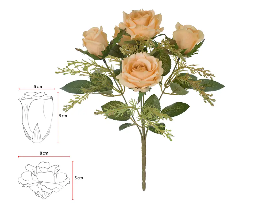 Buque Rosa X5 32cm Pessego Outono 41136004 Flor Arte