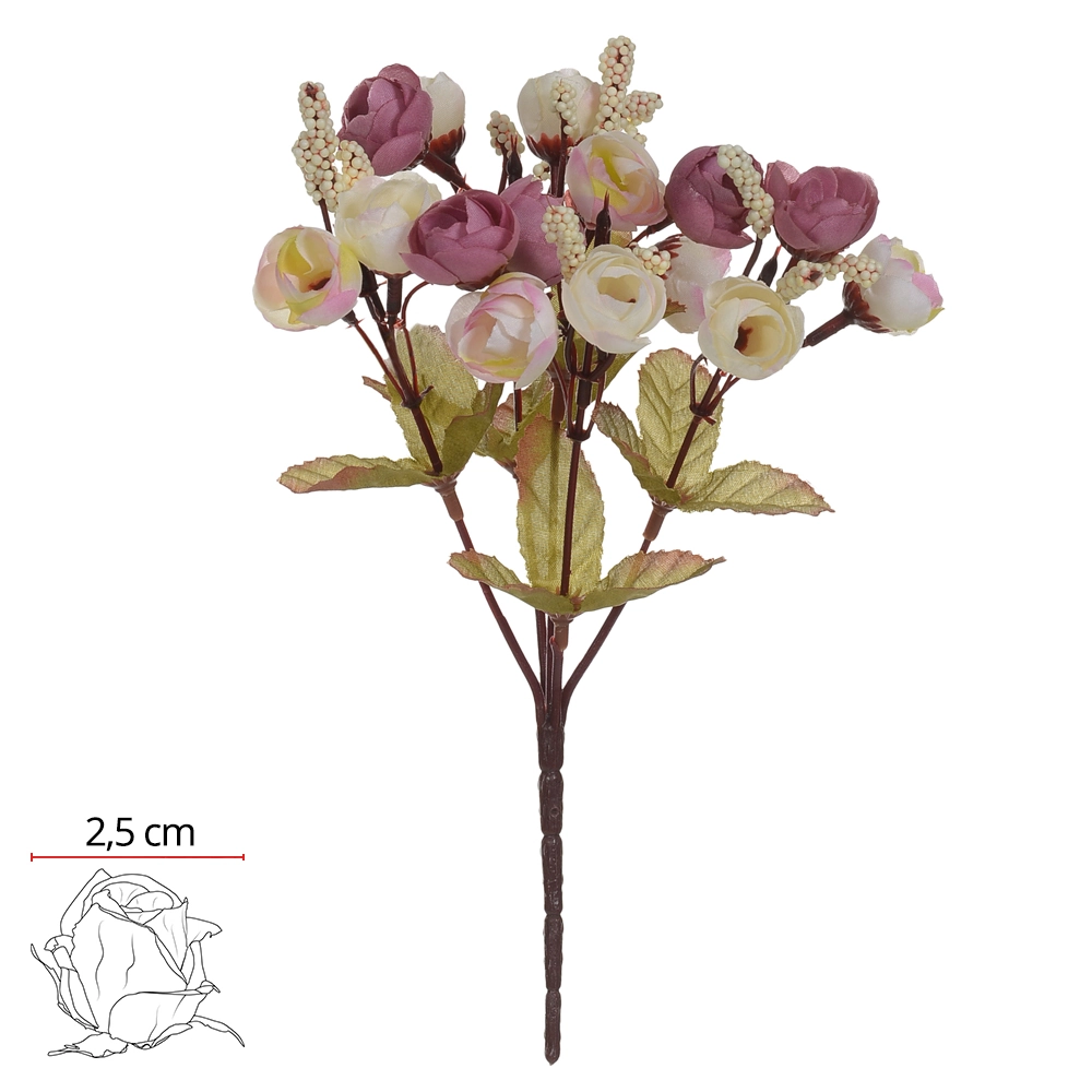 Flor Buque Rosa Mini X15 Rosa Outono Beauty 23cm