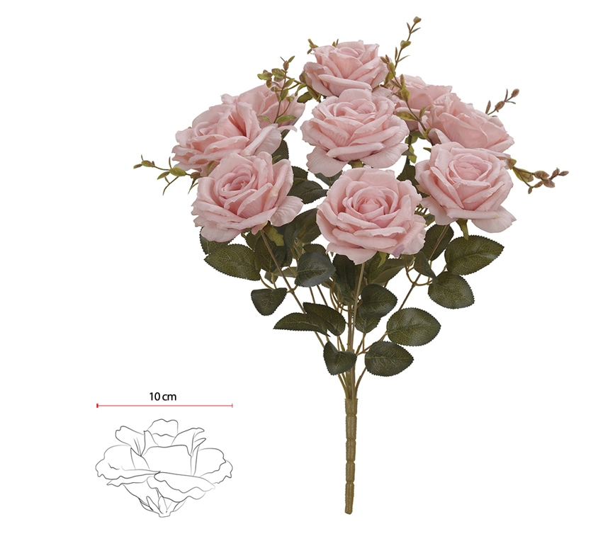 Buque Rosa X9 47cm Rosa Claro Outono 41595009 Flor Arte