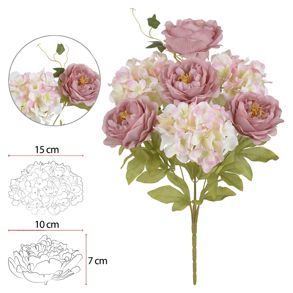 Buque Peonia Hortensia X7 Rosa Outono 51cm 42417007 Dea