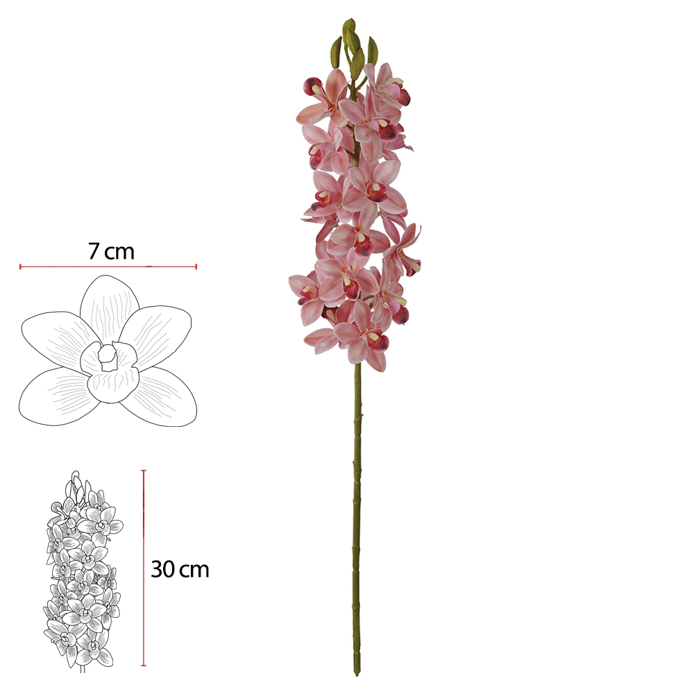 Haste Orquidea Dendrobium Coat Real Toque Rosa Claro X20 82cm Flor Arte