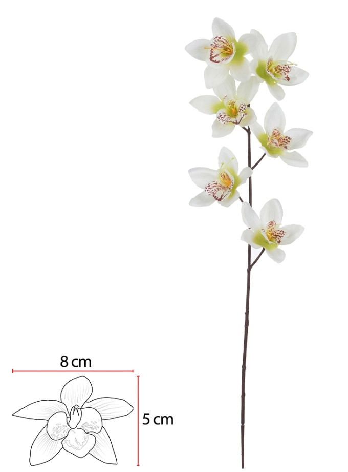 Haste Orquidea Cymbidium Cetim X6 Bco 60cm 42597005 Flor Arte