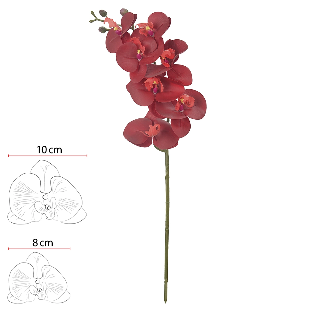 Haste Flor Orquídea Phalaenopsis Real Toque Com Coat X7 Vermelho 63cm Florarte