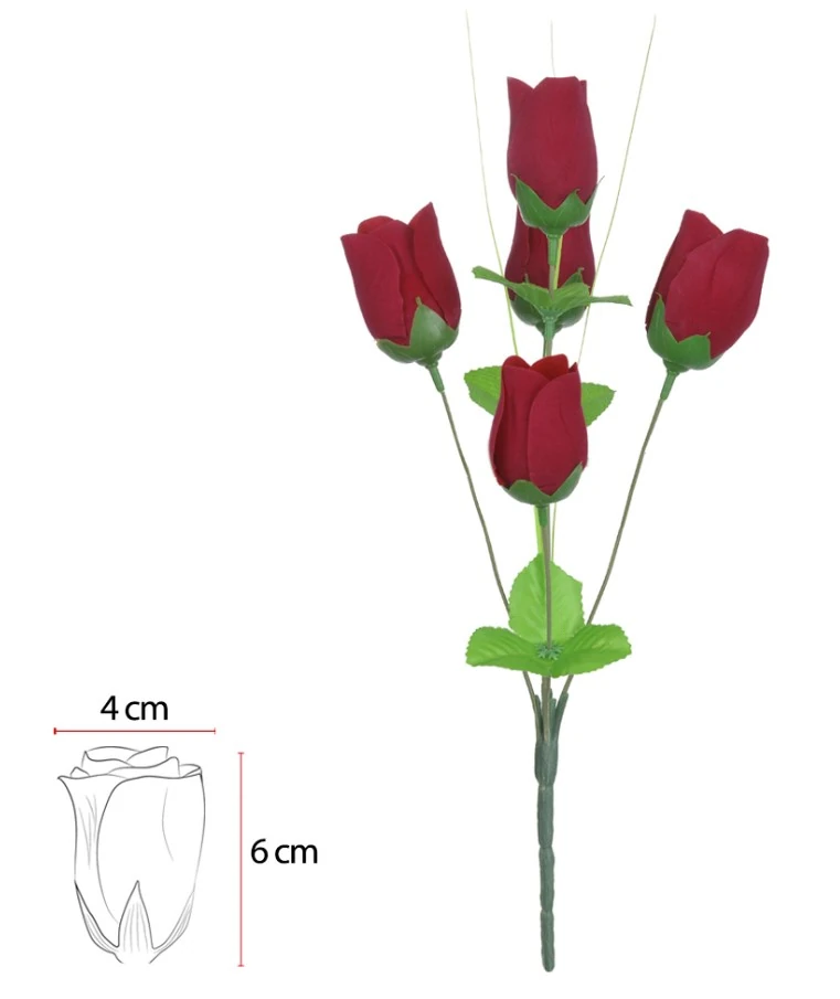 B.rosa Botao Aveludado X5 Vermelho 34cm Florarte