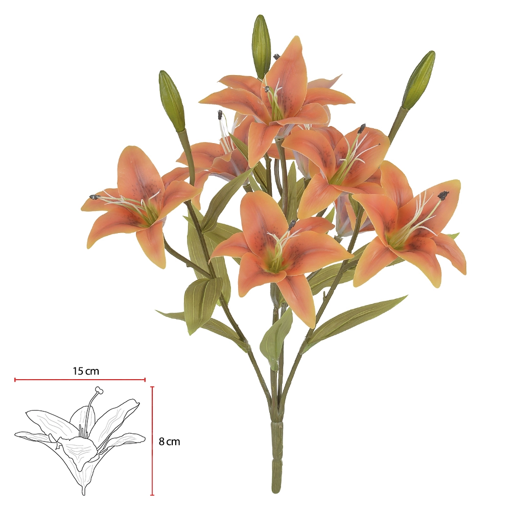 Buque Lirio Real Toque X12 50cm Laranja Outono 43115008 Flor Arte
