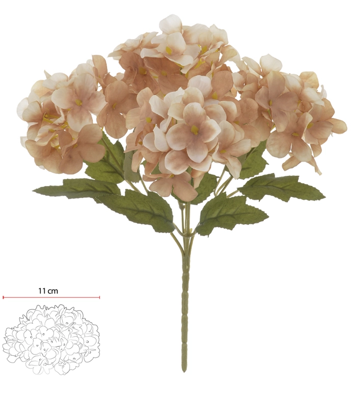 Buque Hortensia X5 29cm Pessego Outono Cha 42350012 Flor Arte