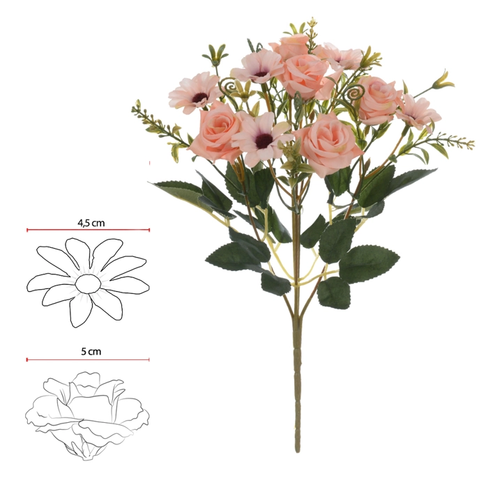 Buque Rosa Margarida X10 30cm Pessego Outono 43126007 Flor Arte