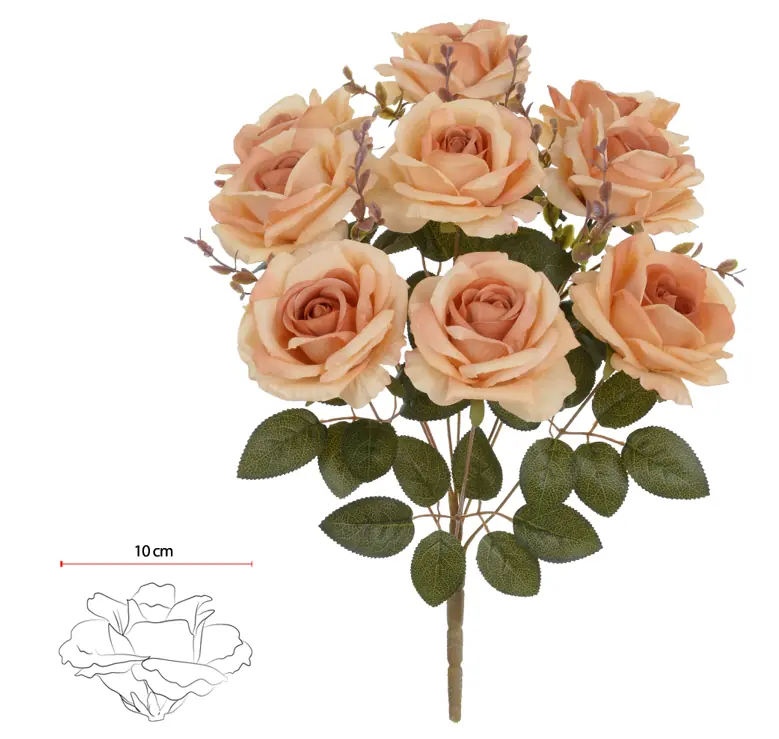 Buque Rosa X9 47cm Cha Outono 41595024 Flor Arte