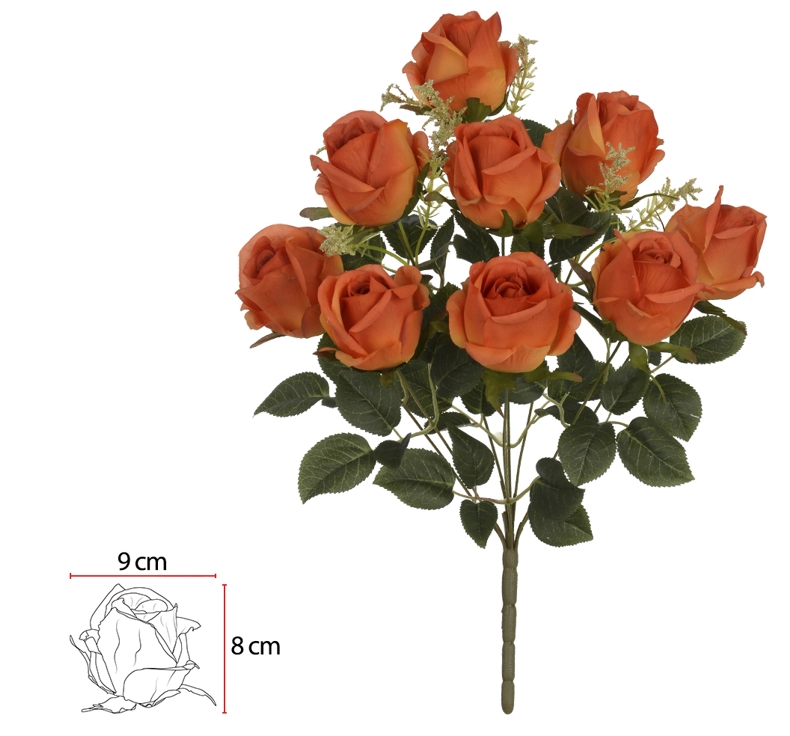 Buque Rosa X9 52cm Laranja Outono 36435044 Flor Arte