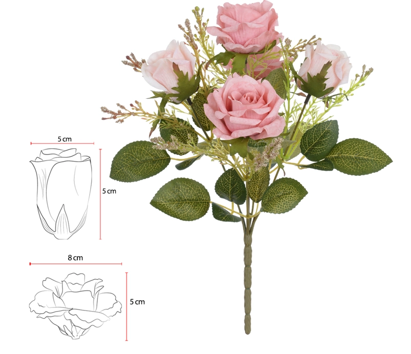 Buque Rosa X5 32cm Rosa 2t Outono 41136013 Flor Arte