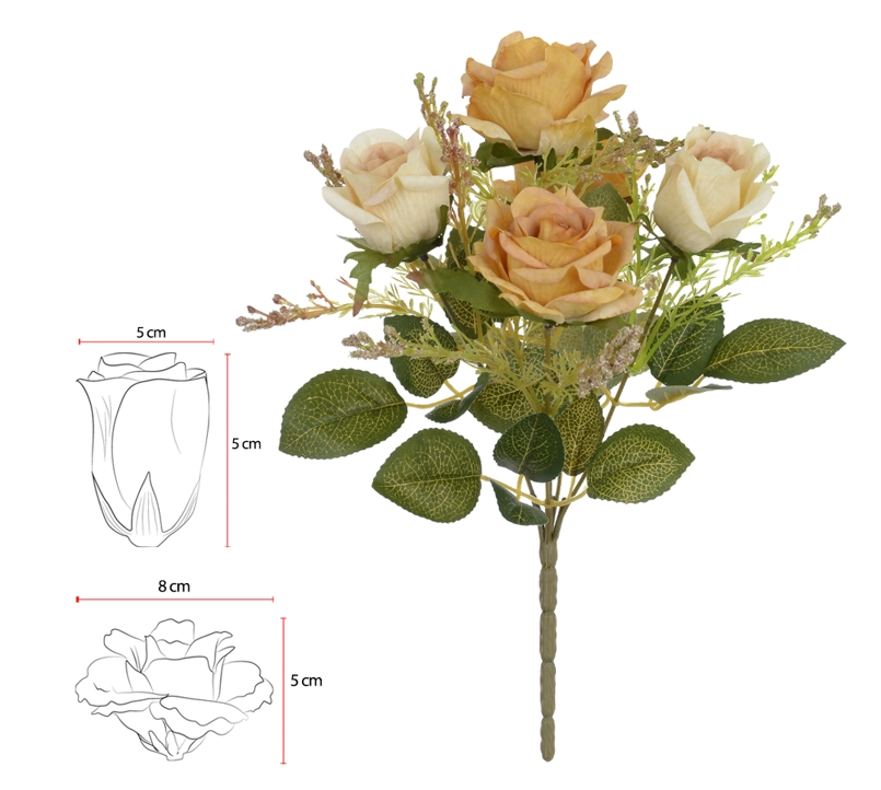 Buque Rosa X5 32cm Creme Outono Palha 41136015 Flor Arte