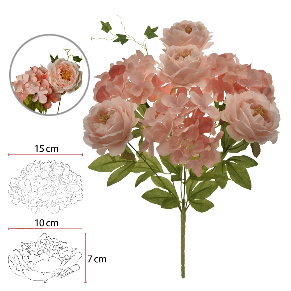 Buque Peonia Hortensia X7 Salmon Outono 51cm 42417017 Dea