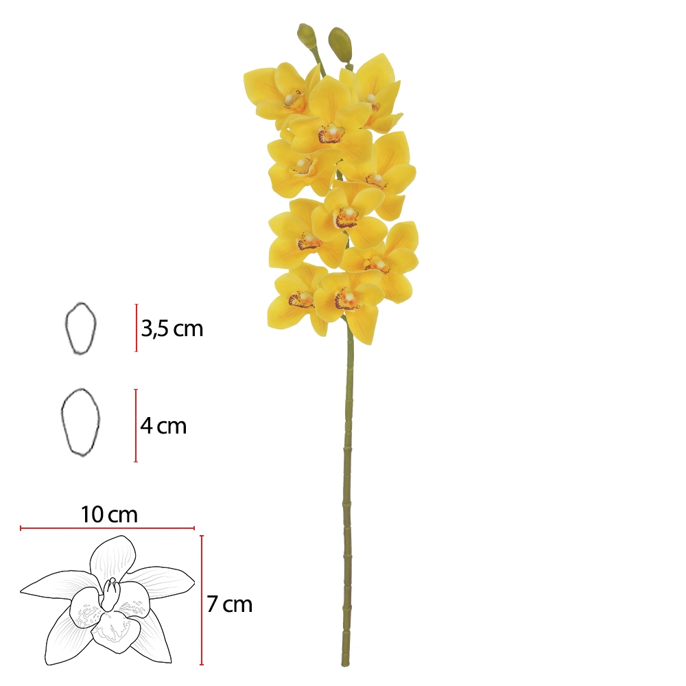 Flor Orquidea Cymbidium C/coat Real Toque X10 Amarelo 75cm