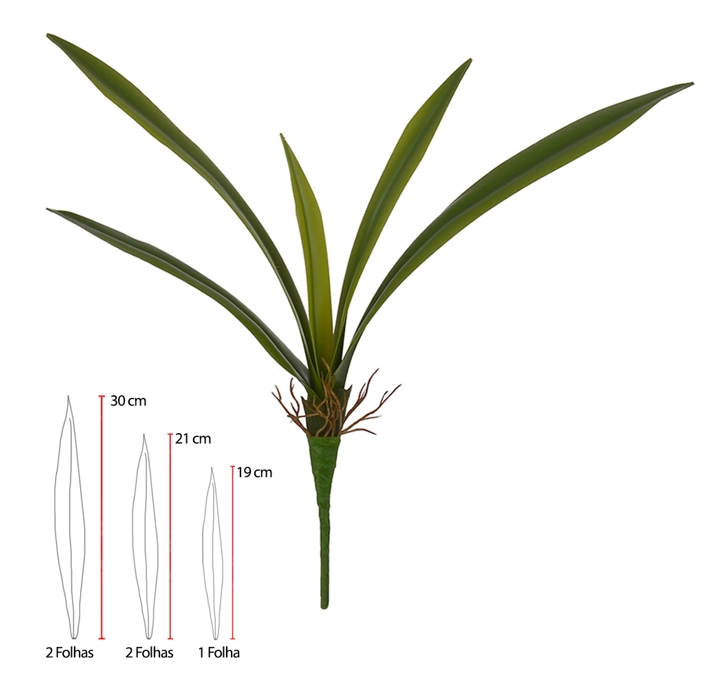 F Folha Orquidea Cymbidium X5 40cm Verde 43449001 Flor Arte