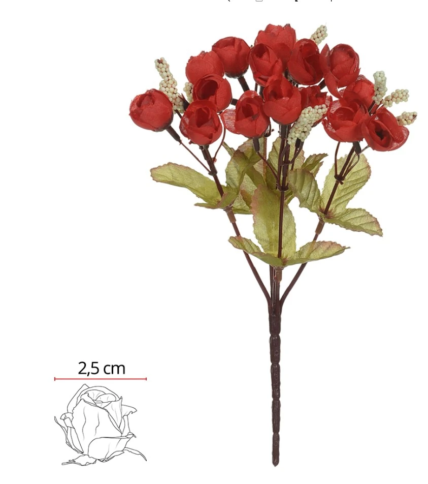 B Rosa Botao Mini X15 Vermelho 23cm 16056008 Flor