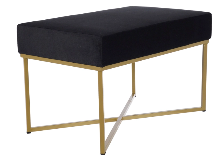 Puff Pe Metal Dourado Veludo Ret Preto 67x42cm 99962 Dea