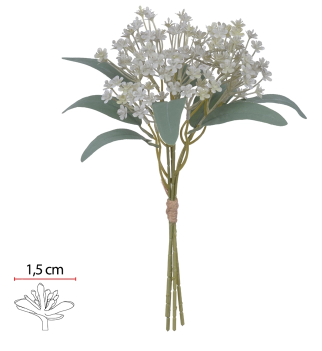 Buque Flor Mini Ramalhete Fita X112 32cm Off White Outono 43532002 Flor Art