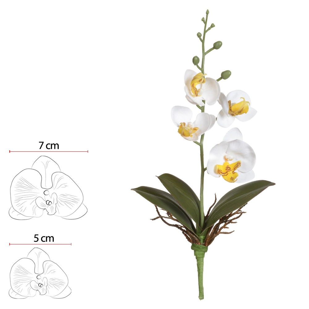 H.orquidea Phalaenopsis Real Toque C/folha X4 Branco Amarelo 29cm Florarte Vol. 9