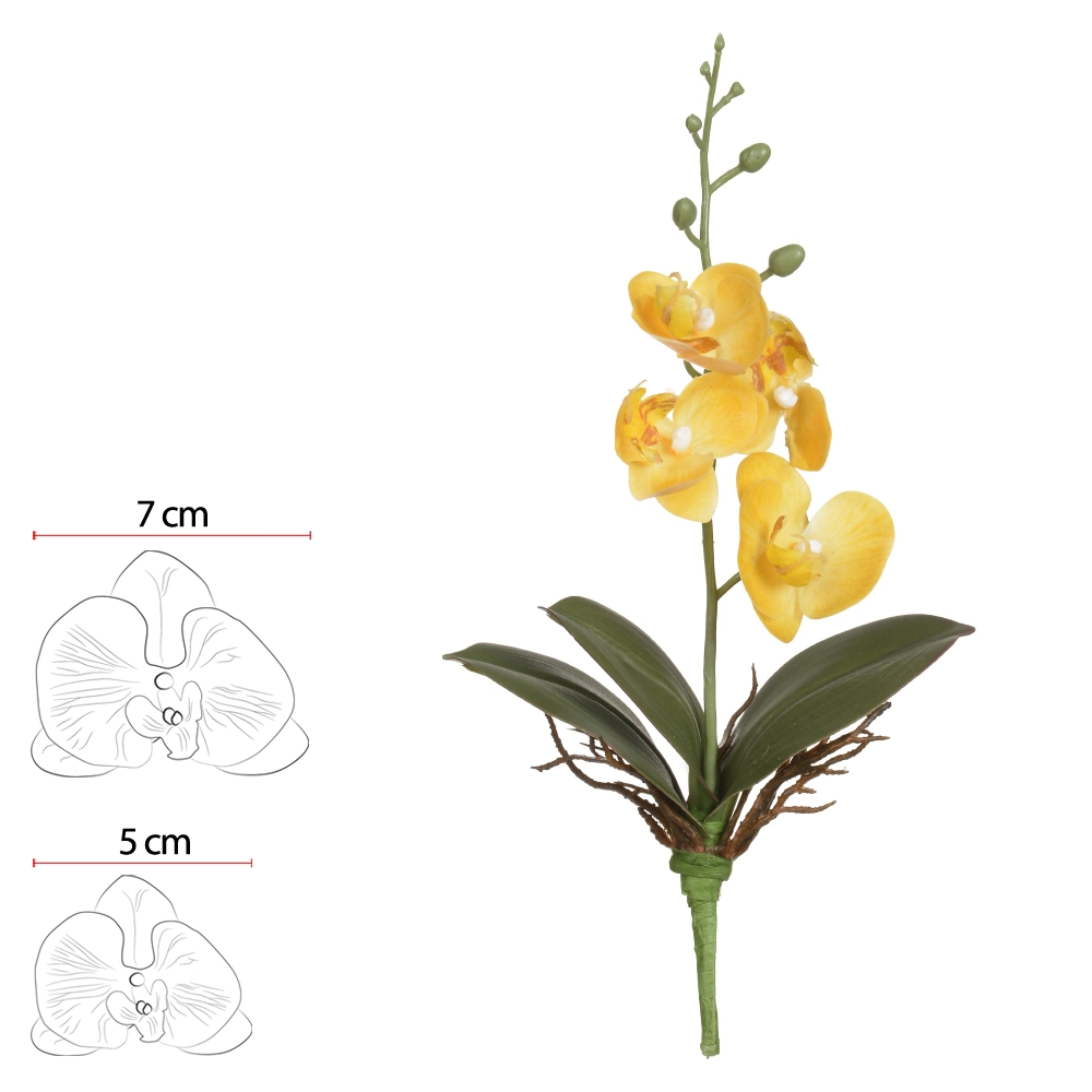 H.orquidea Phalaenopsis Real Toque C/folha X4 Amarelo 29cm Florarte Vol. 9