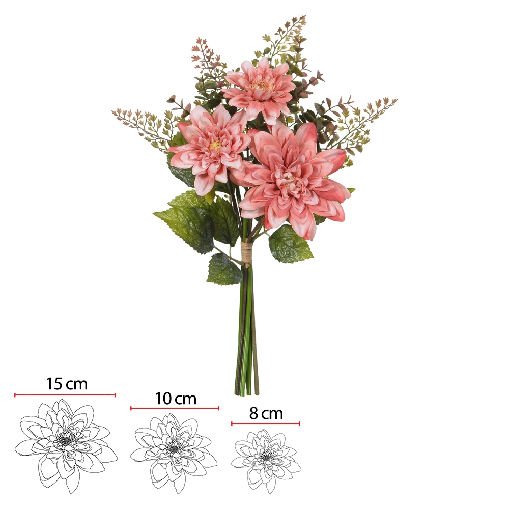 Buque Dalia Ramalhete Fita Poweder Rosa 2t X7 42cm 43877004 Flor Arte
