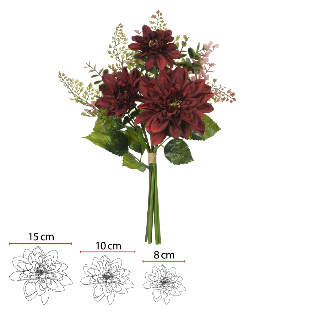 Buque Dalia Ramalhete Fita Marsala Outono X7 42cm 43877006 Flor Arte