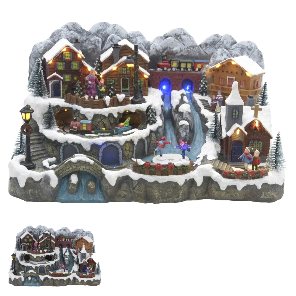 Enfeite Natal Resina Vila Colorido Bivolt 39.5x24x22cm 43977001 Dea