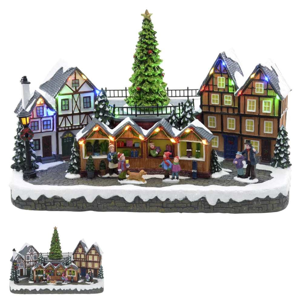 Enfeite Natal Resina Vila Colorido 39.5x20.5x23.5cm 43979001 Dea