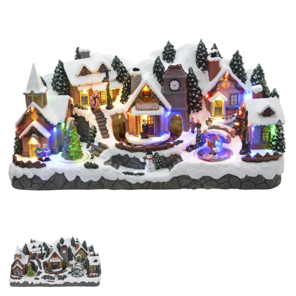 Enfeite Natal Resina Vila Colorido Bivolt 56.6x27x26.5cm 43980001 Dea