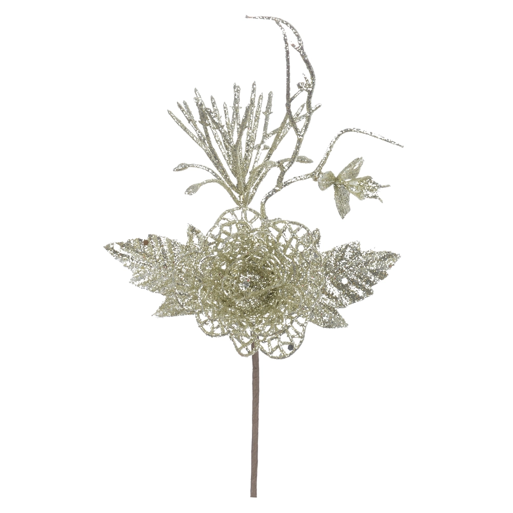 H.pick Flor Glitter Champanhe 21cm 44233003 Dea