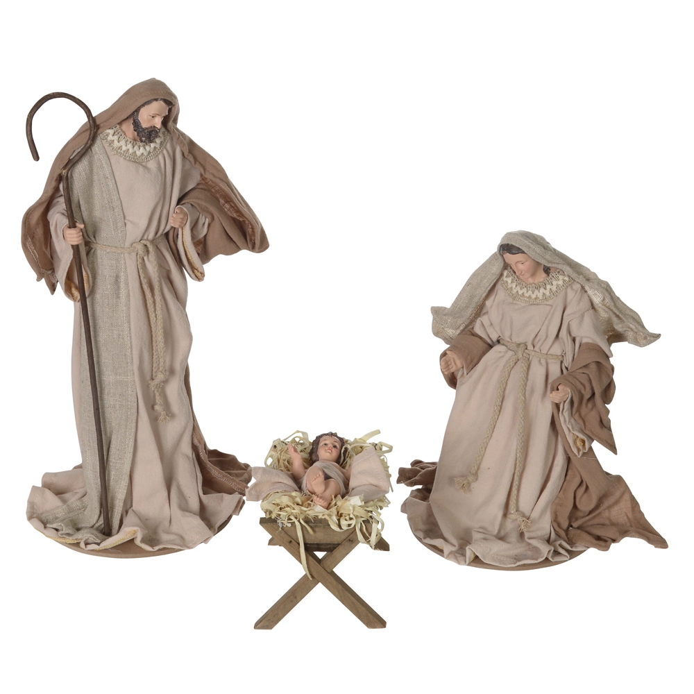 Enfeite Natal Resina Sagrada Familia 3 Figuras Bege 42x17.5cm 44416001 Dea