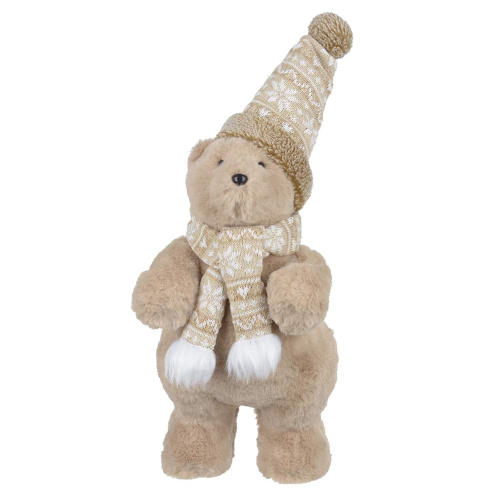 Urso Natal Em Pe Bege 40x19x18cm Florarte Vol. 7