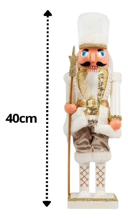Boneco Natal Quebra Nozes Branco Dourado Bivolt 40cm 44870001 Dea