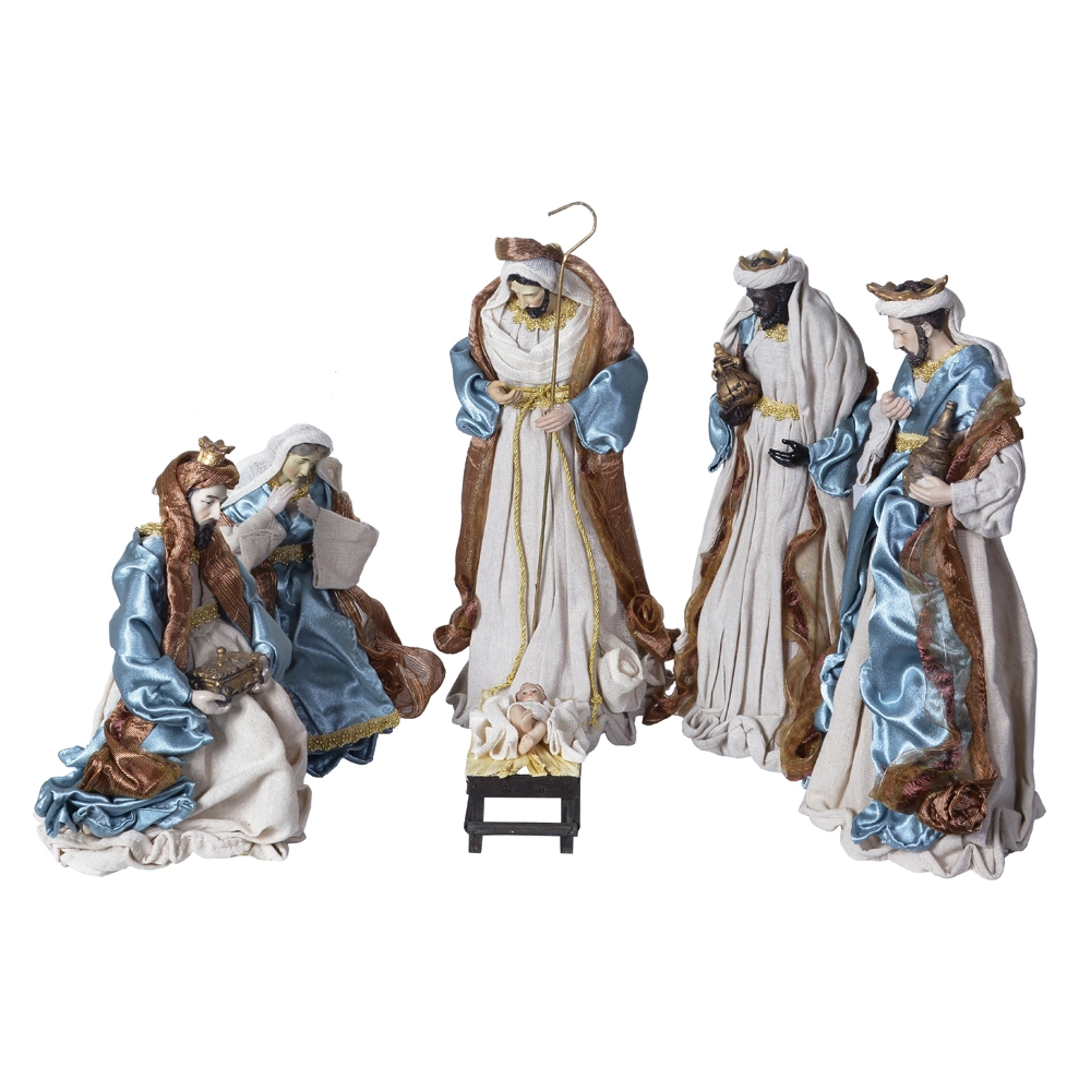 Enfeite Natal Resina Presepio 6 Figuras Azul Bege 40cm 44999001 Dea