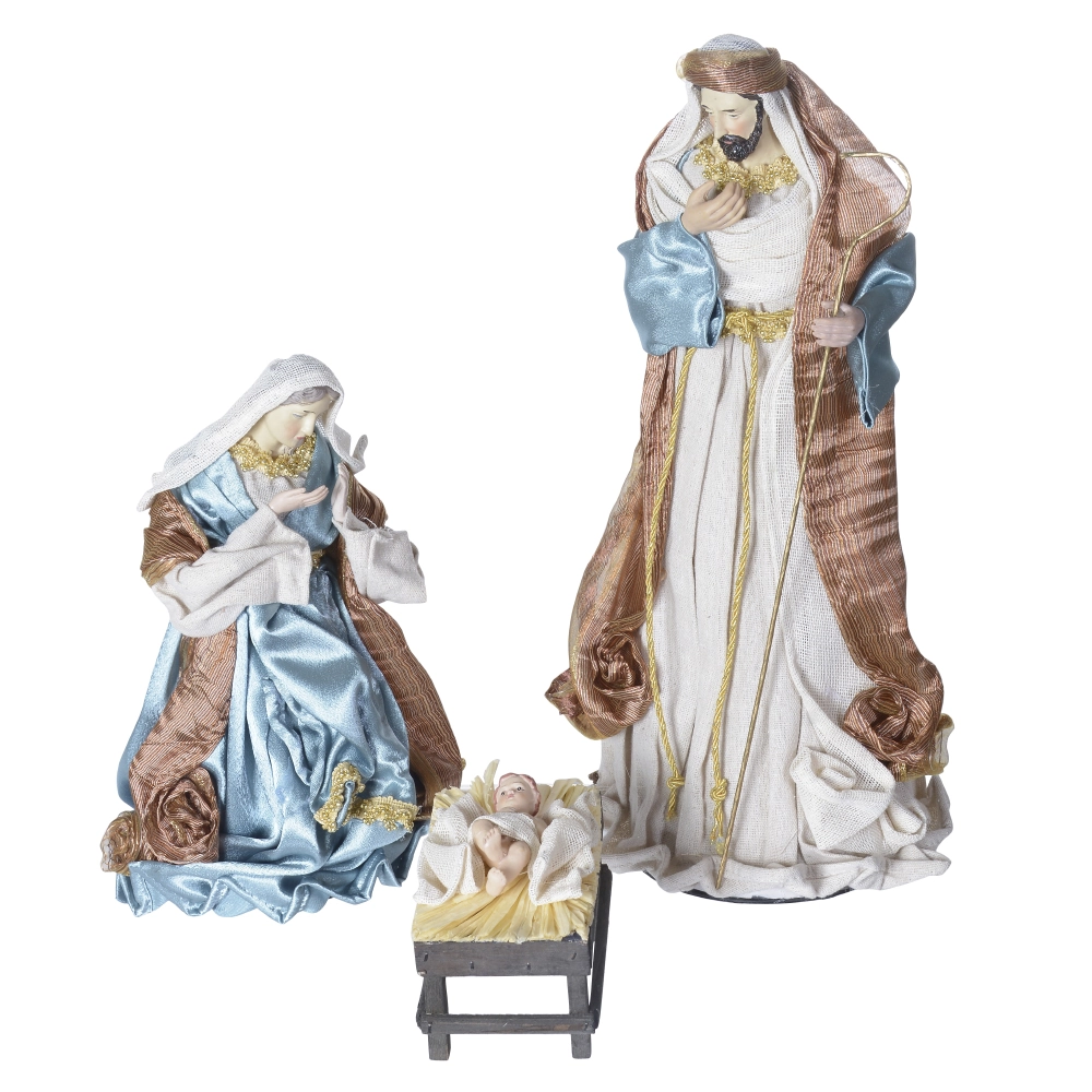 Enfeite Natal Resina Sagrada Familia 3 Figuras Azul Bege 40cm 45005001 Dea