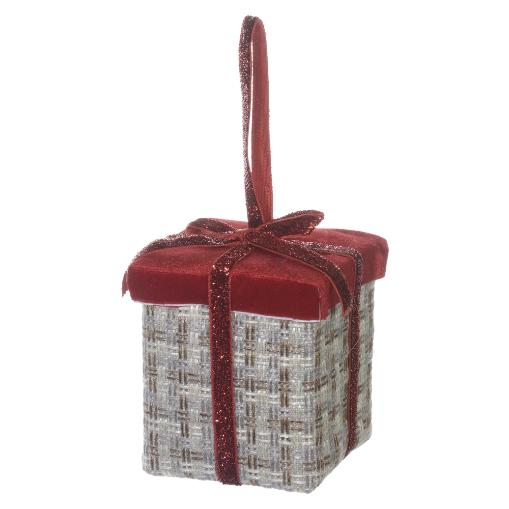 Enfeite Natal Presente Vermelho Bege 10cm 45159001 Dea
