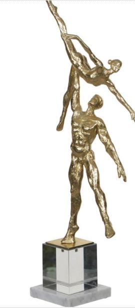 Escultura Poliresina Ginastas Base Cristal Marmore Dourado 45409001 De