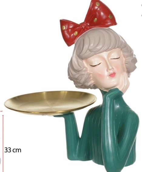 Escultura Poliresina Menina Laco Verde Vermelho 33x23x14cm 45376001 De