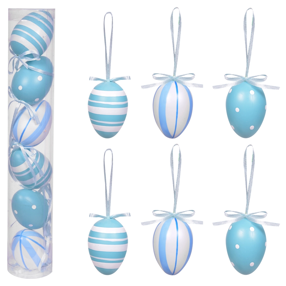 Enfeite Ovo Plastico Tubo Azul 6un 6cm 45893002 Dea